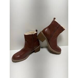 Chunky Block Heel Women’s Faux Fur Lined Ankle Boots Sz 9.5 Camel Brown